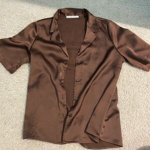 Abercrombie short sleeve satin button down shirt